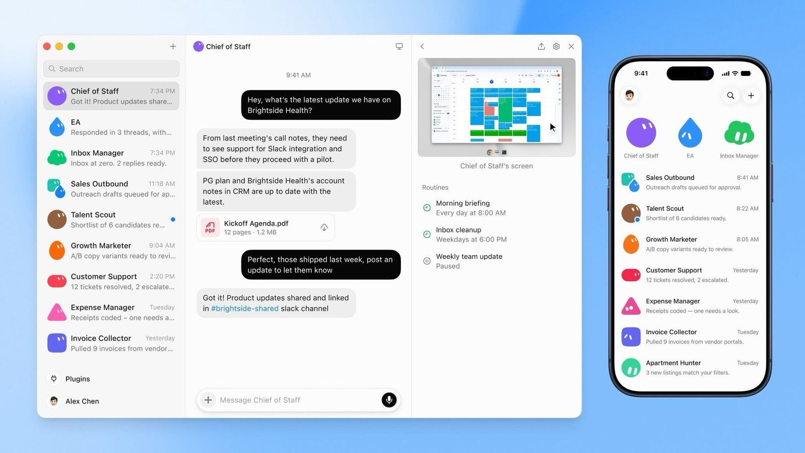 Grok Bot בדסקטופ ובאייפון: Bot בשם Chief of Staff ו-Bots מתמחים כמו Sales Outbound, Talent Scout ו-Expense Manager